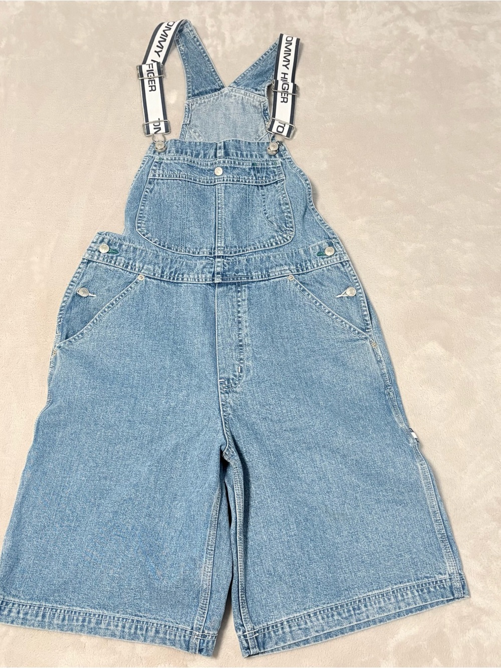 90s Y2K Vintage Tommy Hilfiger Denim Overalls Shorts Loose Baggy Flag Logo